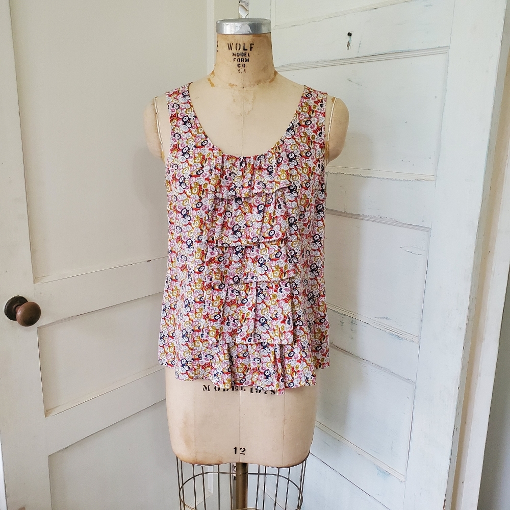 Sine silk sleveless ruffle front blouse sz. 10